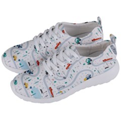 Cute-children-s-seamless-pattern-with-cars-road-park-houses-white-background-illustration-town Men s Lightweight Sports Shoes by uniart180623
