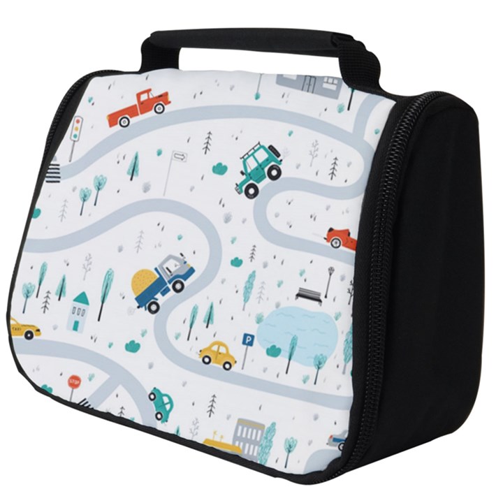 Cute-children-s-seamless-pattern-with-cars-road-park-houses-white-background-illustration-town Full Print Travel Pouch (Big)