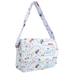 Cute-children-s-seamless-pattern-with-cars-road-park-houses-white-background-illustration-town Courier Bag by uniart180623