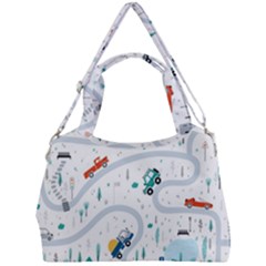 Cute-children-s-seamless-pattern-with-cars-road-park-houses-white-background-illustration-town Double Compartment Shoulder Bag by uniart180623