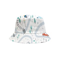 Cute-children-s-seamless-pattern-with-cars-road-park-houses-white-background-illustration-town Bucket Hat (kids) by uniart180623