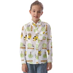 Vector-pattern-with-cute-giraffe-cartoon Kids  Long Sleeve Shirt by uniart180623