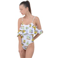 Vector-pattern-with-cute-giraffe-cartoon Drape Piece Swimsuit by uniart180623