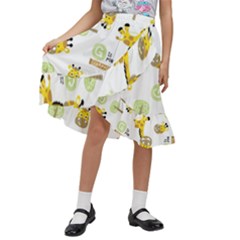 Vector-pattern-with-cute-giraffe-cartoon Kids  Ruffle Flared Wrap Midi Skirt