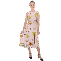 Cute-tiger-car-safari-seamless-pattern Midi Tie-back Chiffon Dress