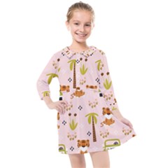 Cute-tiger-car-safari-seamless-pattern Kids  Quarter Sleeve Shirt Dress by uniart180623