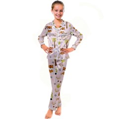 Cute-tiger-car-safari-seamless-pattern Kids  Satin Long Sleeve Pajamas Set by uniart180623