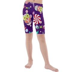 Owl-pattern-background Kids  Mid Length Swim Shorts by uniart180623