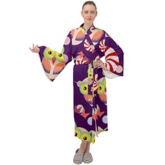 Owl-pattern-background Maxi Velvet Kimono