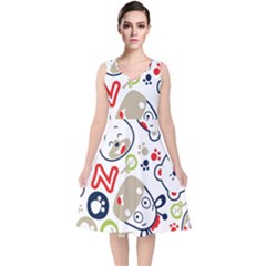 Animals-pattern V-neck Midi Sleeveless Dress 