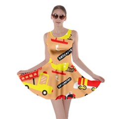 Seamless-pattern-cartoon-with-transportation-vehicles Skater Dress by uniart180623