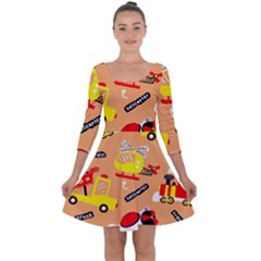 Seamless-pattern-cartoon-with-transportation-vehicles Quarter Sleeve Skater Dress