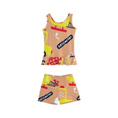 Seamless-pattern-cartoon-with-transportation-vehicles Kids  Boyleg Swimsuit by uniart180623