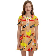Seamless-pattern-cartoon-with-transportation-vehicles Kids  Sweet Collar Dress by uniart180623