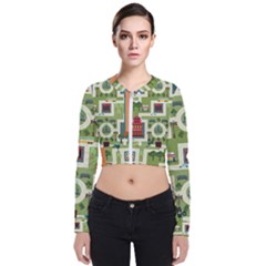 City-seamless-pattern Long Sleeve Zip Up Bomber Jacket by uniart180623