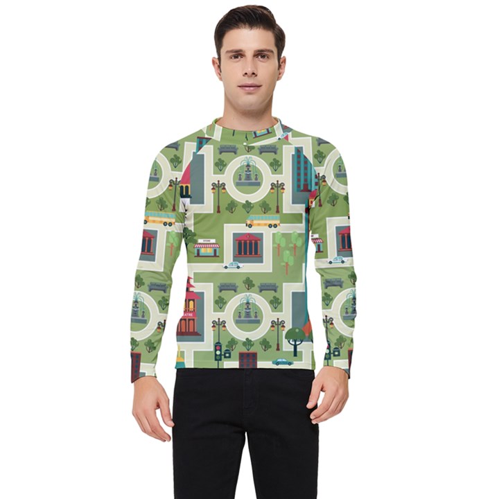 City-seamless-pattern Men s Long Sleeve Rash Guard