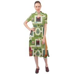 City-seamless-pattern Keyhole Neckline Chiffon Dress by uniart180623