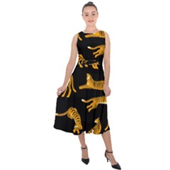 Seamless-exotic-pattern-with-tigers Midi Tie-back Chiffon Dress