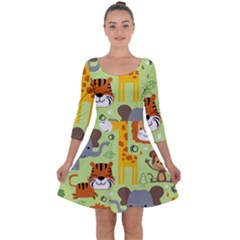 Seamless-pattern-vector-with-animals-wildlife-cartoon Quarter Sleeve Skater Dress