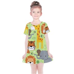 Seamless-pattern-vector-with-animals-wildlife-cartoon Kids  Simple Cotton Dress by uniart180623