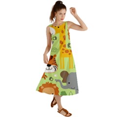 Seamless-pattern-vector-with-animals-wildlife-cartoon Summer Maxi Dress