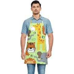 Seamless-pattern-vector-with-animals-wildlife-cartoon Kitchen Apron by uniart180623