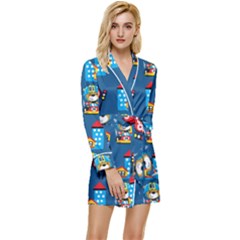 Racing-car-printing-set-cartoon-vector-pattern Long Sleeve Satin Robe by uniart180623