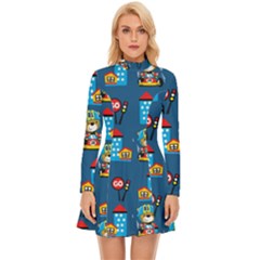 Racing-car-printing-set-cartoon-vector-pattern Long Sleeve Velour Longline Dress by uniart180623