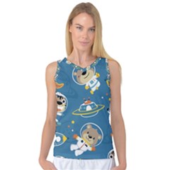 Seamless-pattern-funny-astronaut-outer-space-transportation Women s Basketball Tank Top by uniart180623