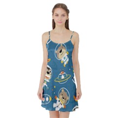 Seamless-pattern-funny-astronaut-outer-space-transportation Satin Night Slip