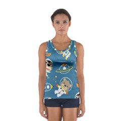 Seamless-pattern-funny-astronaut-outer-space-transportation Sport Tank Top  by uniart180623