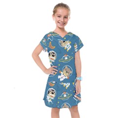 Seamless-pattern-funny-astronaut-outer-space-transportation Kids  Drop Waist Dress by uniart180623