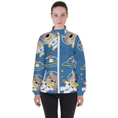 Seamless-pattern-funny-astronaut-outer-space-transportation Women s High Neck Windbreaker by uniart180623