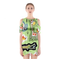 Seamless-pattern-with-wildlife-animals-cartoon Shoulder Cutout One Piece Dress by uniart180623