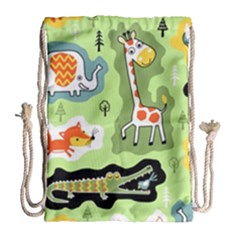 Seamless-pattern-with-wildlife-animals-cartoon Drawstring Bag (Large)