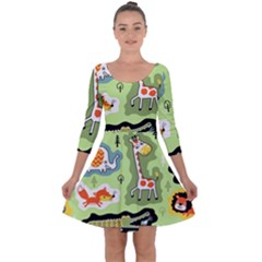 Seamless-pattern-with-wildlife-animals-cartoon Quarter Sleeve Skater Dress by uniart180623