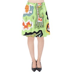 Seamless-pattern-with-wildlife-animals-cartoon Velvet High Waist Skirt by uniart180623
