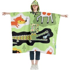 Seamless-pattern-with-wildlife-animals-cartoon Women s Hooded Rain Ponchos