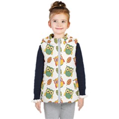 Background-with-owls-leaves-pattern Kids  Hooded Puffer Vest by uniart180623