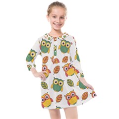 Background-with-owls-leaves-pattern Kids  Quarter Sleeve Shirt Dress by uniart180623