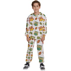 Background-with-owls-leaves-pattern Kids  Sweatshirt Set by uniart180623