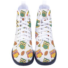 Background-with-owls-leaves-pattern Women s High-top Canvas Sneakers by uniart180623
