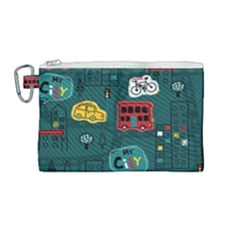 Seamless-pattern-hand-drawn-with-vehicles-buildings-road Canvas Cosmetic Bag (medium)