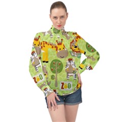 Funny-animals-cartoon High Neck Long Sleeve Chiffon Top by uniart180623