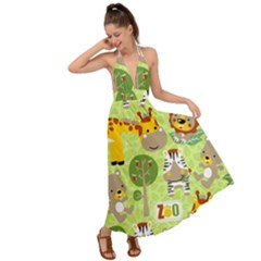 Funny-animals-cartoon Backless Maxi Beach Dress by uniart180623