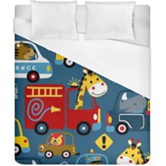 Seamless-pattern-vehicles-cartoon-with-funny-drivers Duvet Cover (california King Size)