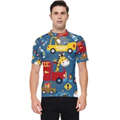 Seamless-pattern-vehicles-cartoon-with-funny-drivers Men s Short Sleeve Rash Guard by uniart180623