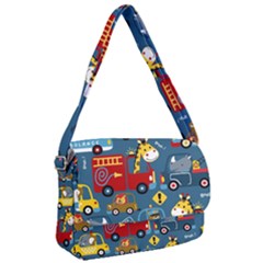 Seamless-pattern-vehicles-cartoon-with-funny-drivers Courier Bag