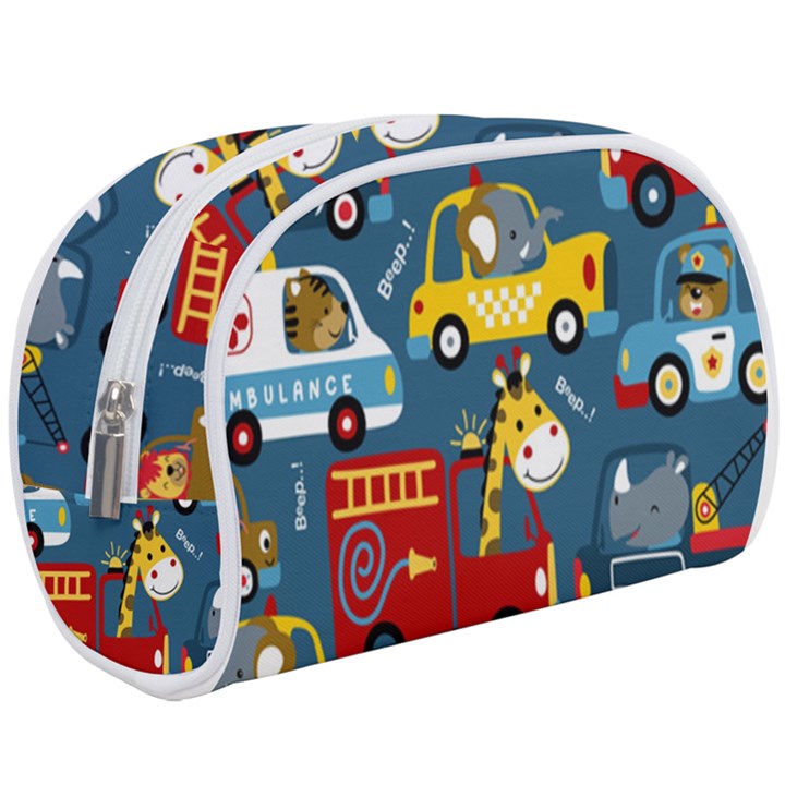 Seamless-pattern-vehicles-cartoon-with-funny-drivers Make Up Case (Large)