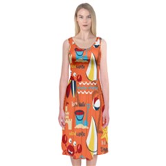 Seamless-pattern-vector-beach-holiday-theme-set Midi Sleeveless Dress